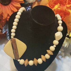 Natural Bead Necklace with Geometric Accents